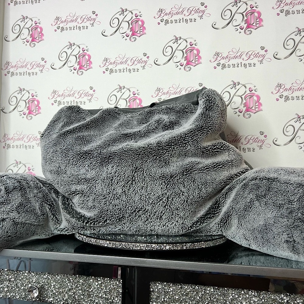UGG pillow back rest fuzzy rest laying cushion Soft Gray Faux Fur Accessory